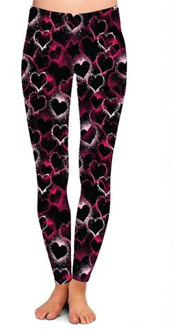 S/M Lularoe Kids Leggings Valentine's Day Amore Hearts on Black NEW Size  2-6
