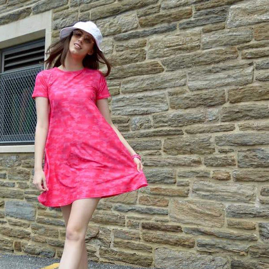 Hot pink camo pattern adult dress by Jolina Boutique