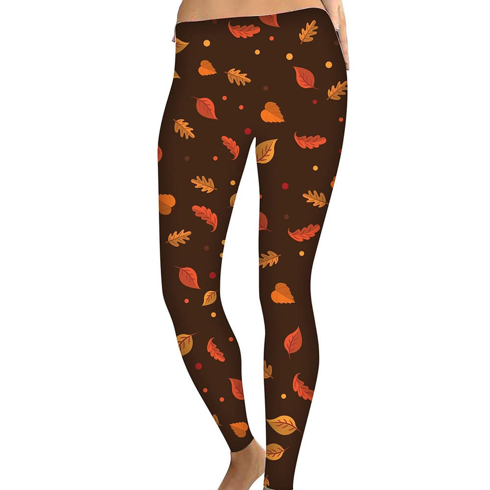 A pair of Autumn themed leggings shown by Jolina Boutique