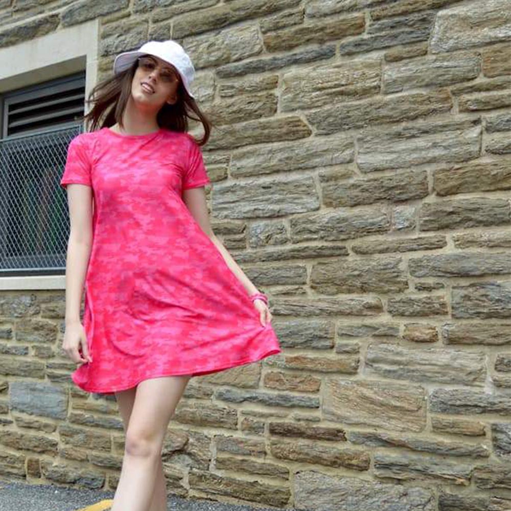 Hot pink camo pattern adult dress by Jolina Boutique